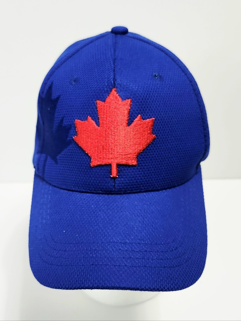 Country Leather Blue Baseball Cap with Red Maple Leaf Embroidery